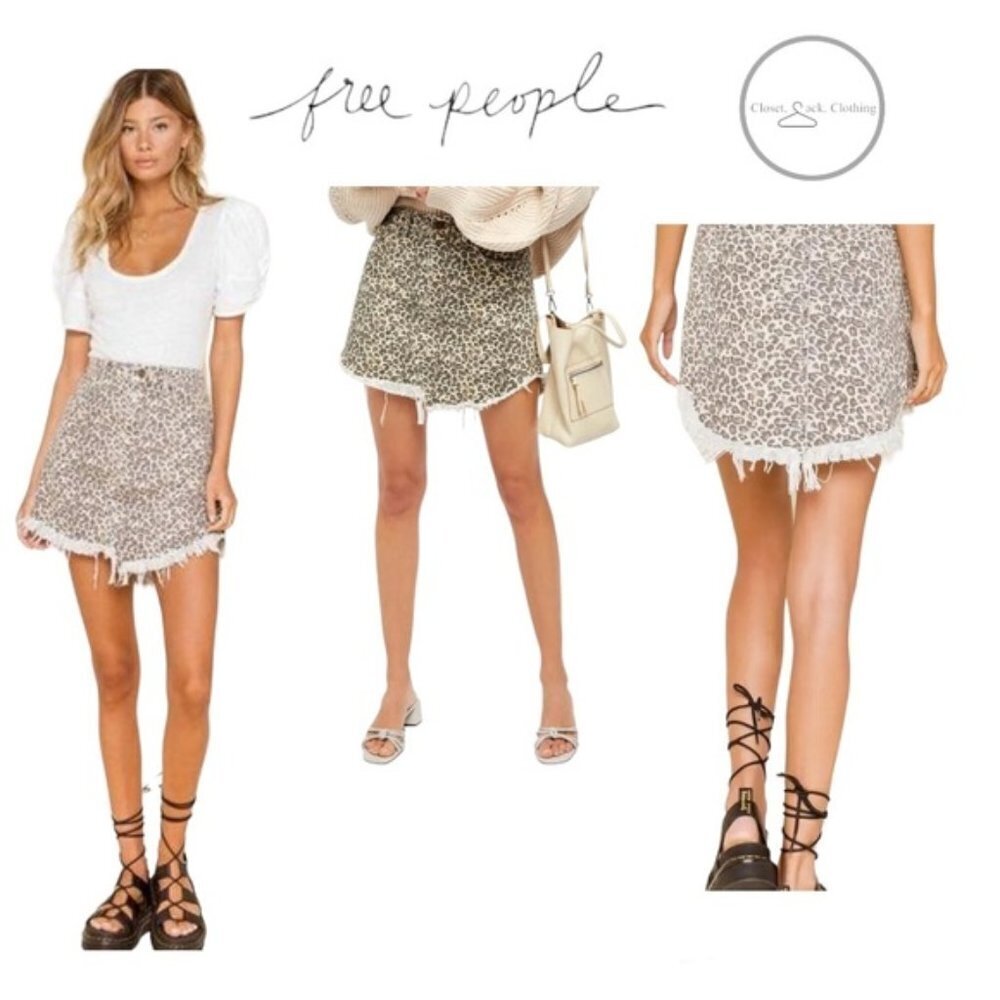 Free People Bailey Denim leopard print skirt Size 26